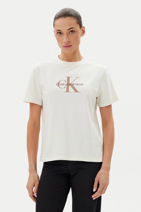 Kadın Ck Hero Classic Mono T-Shirt - Ekru 