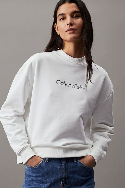 Kadın Ck Hero Logo Sweatshirt - Beyaz - Calvin Klein