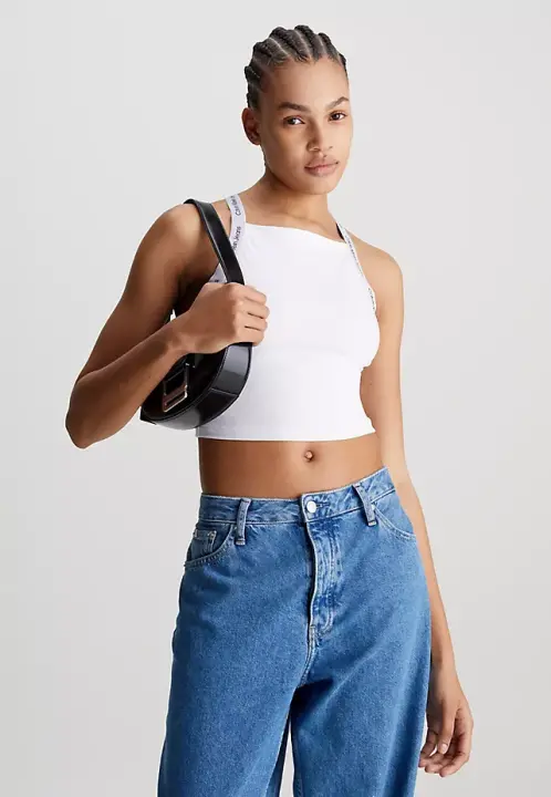 Kadın Ck Logolu Askılı Crop - Beyaz 