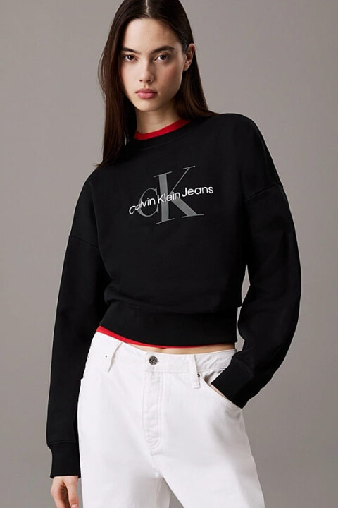 Kadın Ck Monologo French Terry Relaxed Sweatshirt - Siyah - Calvin Klein
