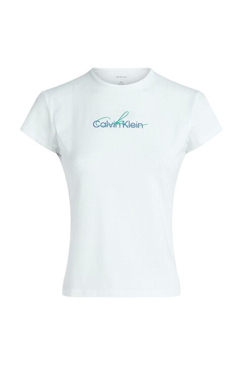 Kadın Ck Slim Script Logo T-Shirt - Beyaz - Calvin Klein