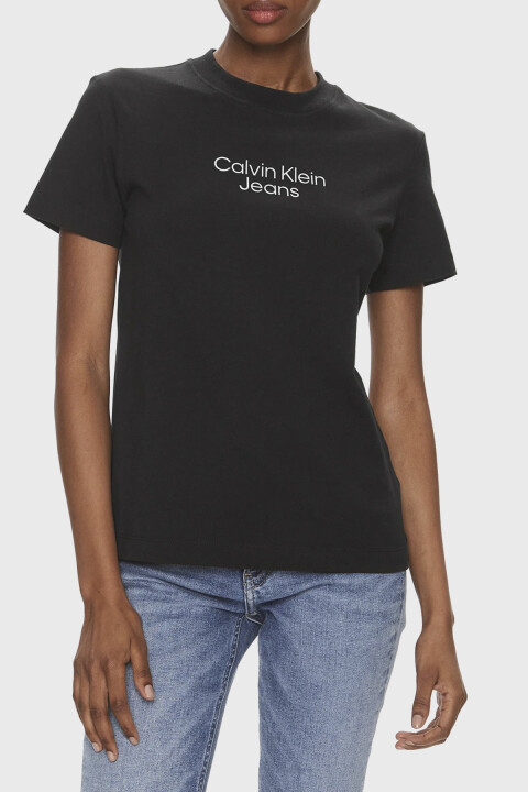 Kadın Ckj Marka Logolu Bisiklet Yaka T-Shirt - Siyah 