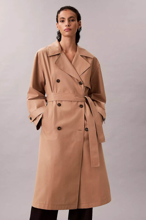 Kadın Classic Long Cotton Trençkot - Camel - Calvin Klein