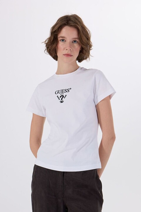 Kadın Colette Önü Logolu Stretch T-Shirt - Beyaz 