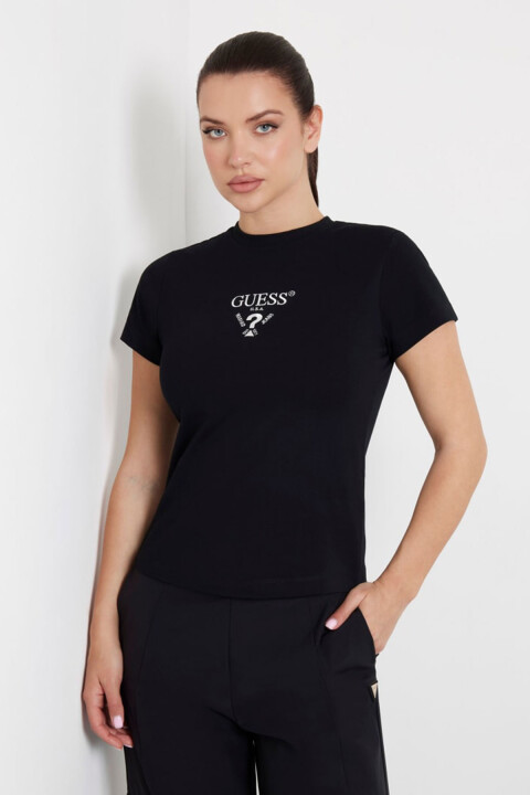 Kadın Colette Önü Logolu Stretch T-Shirt - Siyah 
