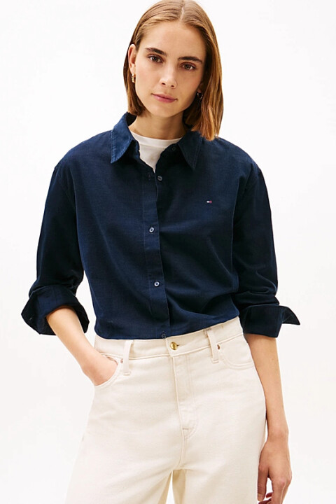 Kadın Corduroy Relaxed Fit Fitilli Kadife Gömlek - Lacivert - Tommy Hilfiger