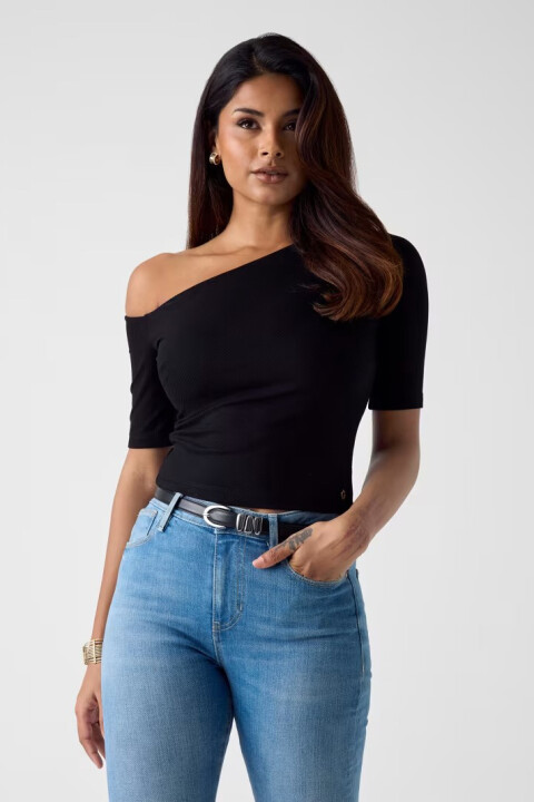 Kadın Cris Tek Omuzlu T-Shirt - Siyah 