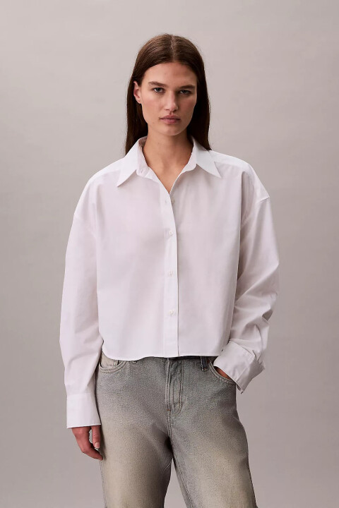 Kadın Crisp Poplin Oversized Cropped Gömlek - Beyaz - Calvin Klein