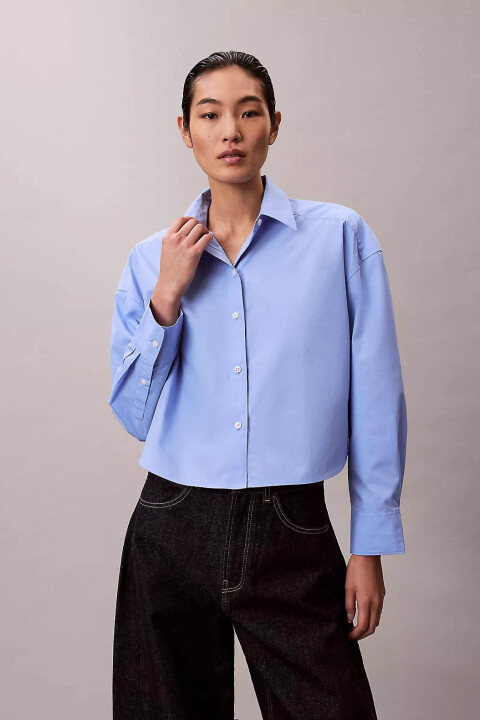 Kadın Crisp Poplin Oversized Cropped Gömlek - Mavi - Calvin Klein