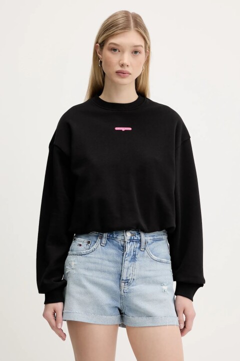 Kadın Crop Script Logolu Sweatshirt - Siyah - Tommy Hilfiger