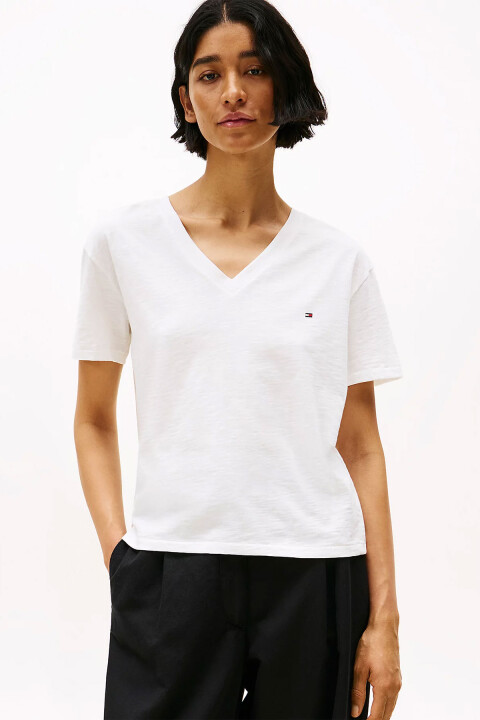 Kadın Crop V Yaka Kısa Kollu T-Shirt - Ekru 