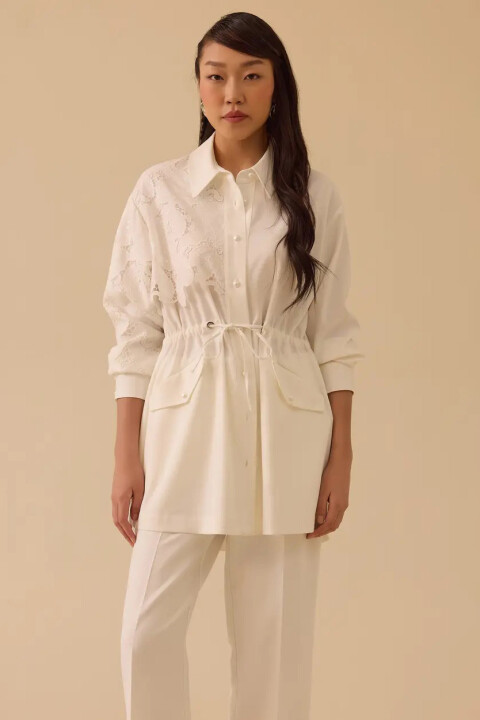 Kadın Dantel Detaylı Bel Bağcıklı Kap - Ekru - Seçil