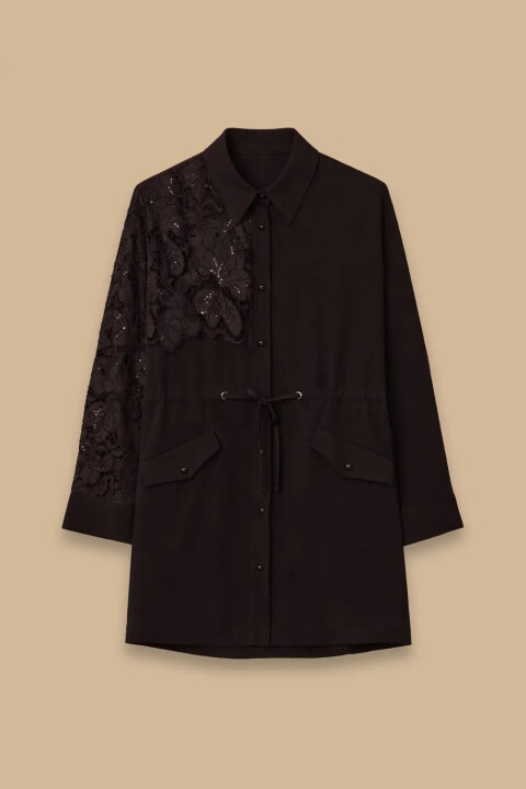 Kadın Dantel Detaylı Bel Bağcıklı Kap - Siyah - Seçil