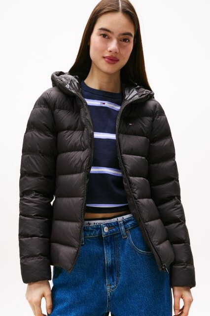 Kadın Dar Kalıp Kapüşonlu Kaz Tüyü Mont - Siyah - Tommy Hilfiger