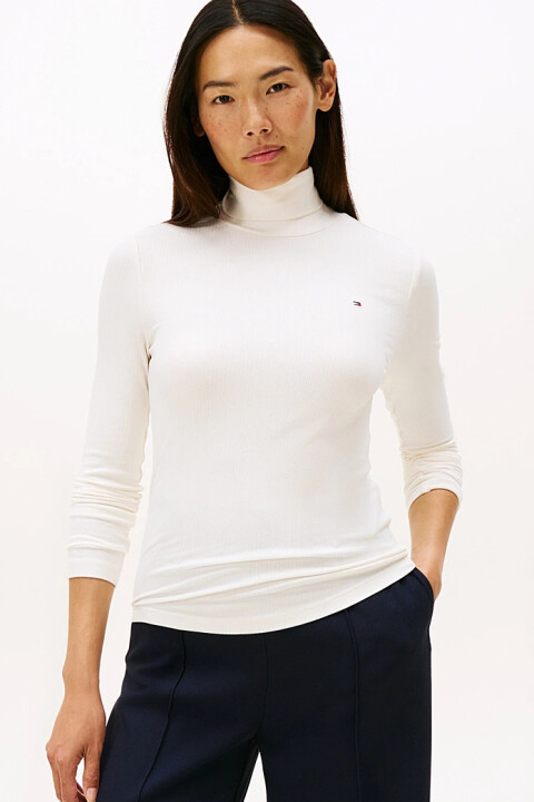 Kadın Dar Kesim Fitilli Balıkçı Yaka Bluz - Krem - Tommy Hilfiger