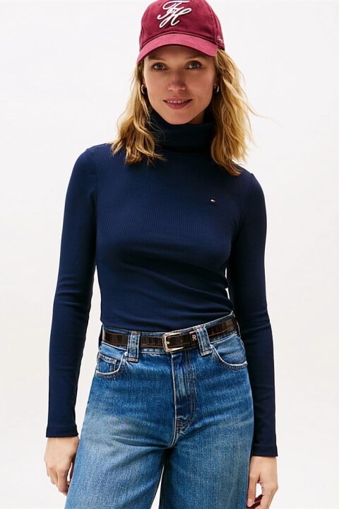 Kadın Dar Kesim Fitilli Balıkçı Yaka Kazak - Lacivert 