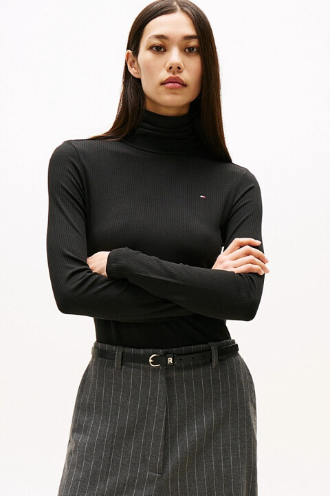 Kadın Dar Kesim Fitilli Balıkçı Yaka Kazak - Siyah 