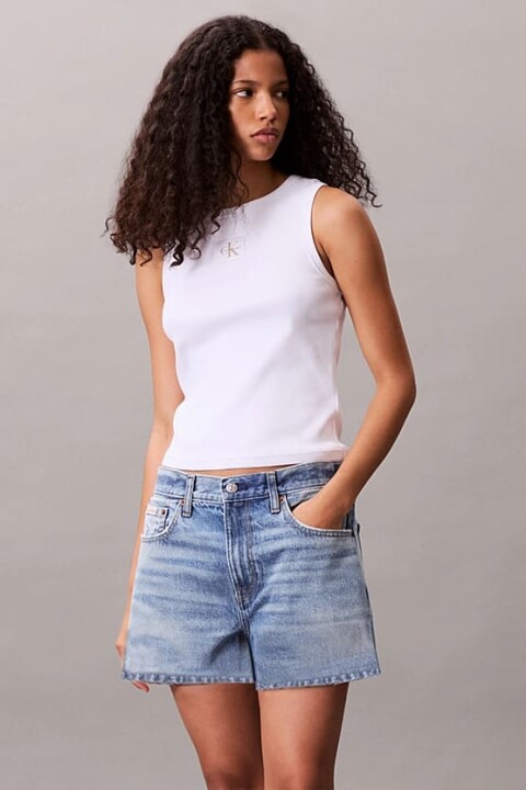 Kadın Dar Kesim Fitilli Kolsuz Atlet - Beyaz - Calvin Klein