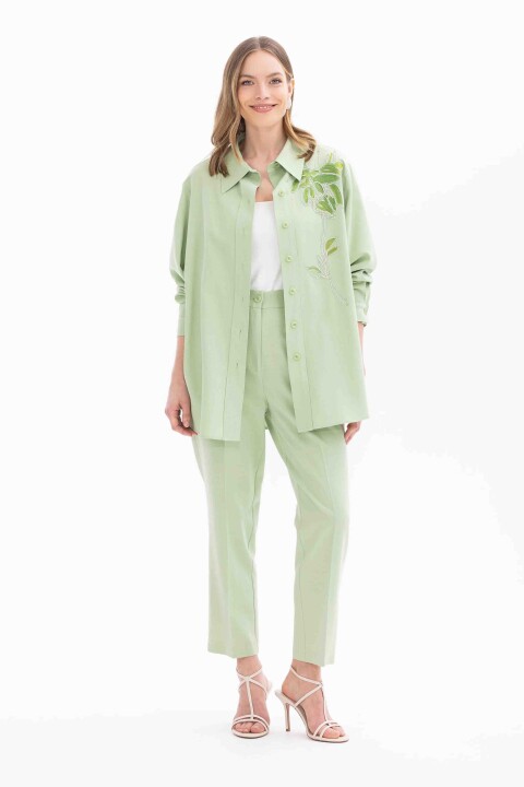 Kadın Düğmeli Bilek Boy Pantolon-Mint - Seçil