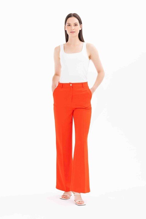 Kadın Düğmeli Cep Detaylı Pantolon-Mercan - Seçil