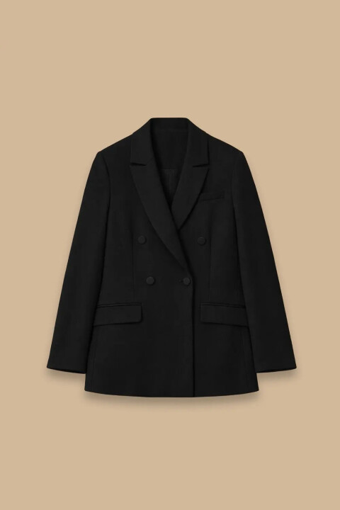 Kadın Düğmeli Kruvaze Klasik Ceket - Siyah - Seçil