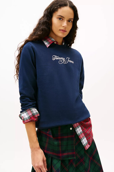 Kadın El Yazısı Nakışlı Bisiklet Yaka Sweatshirt - Lacivert - Tommy Hilfiger
