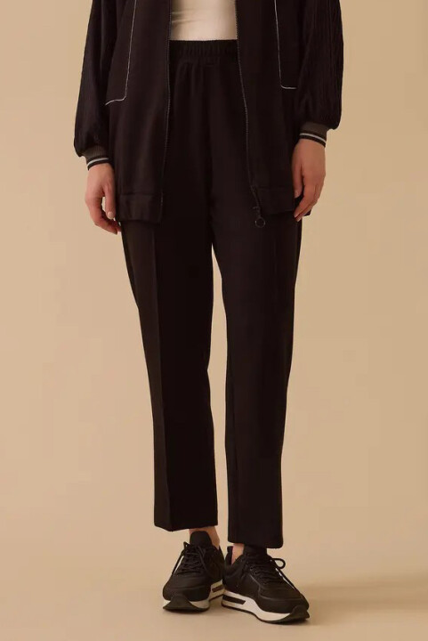 Kadın Elastik Bel Bilek Boy Pantolon - Siyah - Seçil