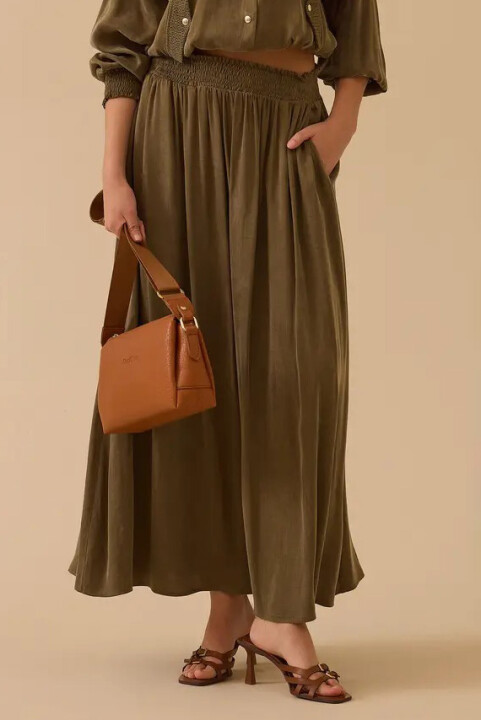 Kadın Elastik Bel Cepli Etek - Haki - Seçil
