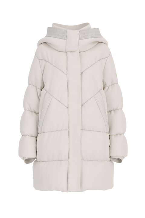 Kadın Eleonor Kapüşonlu Asimetrik Dikişli Uzun Şişme Mont - Beyaz - Guess