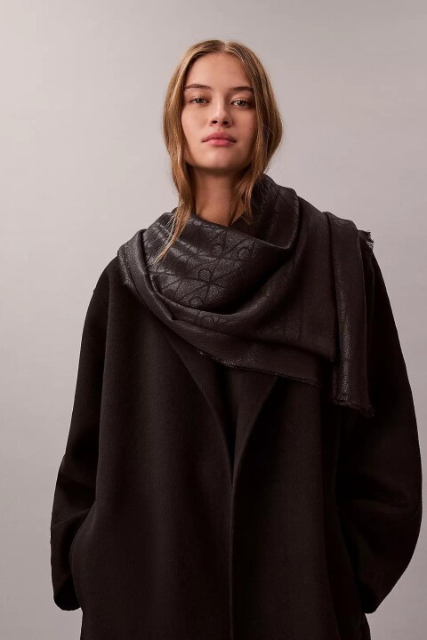 Kadın Emblem Aop Shine Tonal Şal - Siyah - Calvin Klein