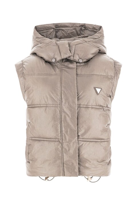 Kadın Ernestine Kapüşonlu Şişme Yelek - Kahverengi - Guess