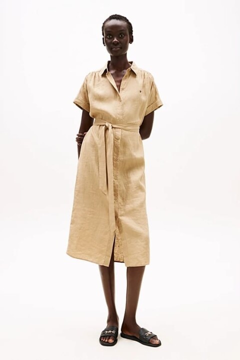 Kadın Ess Linen Midi Elbise - Camel - Tommy Hilfiger