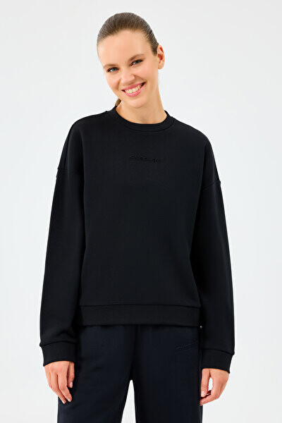 Kadın Essential Crewneck Rahat Kalıp Bisiklet Yaka Sweatshirt - Siyah 