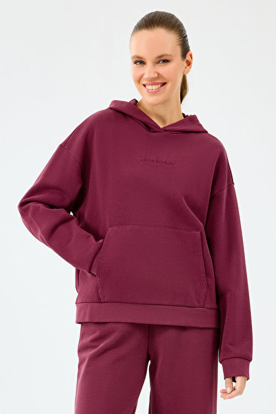 Kadın Essential Hoodie Kapüşonlu Kanguru Cepli Sweatshirt - Bordo - Skechers