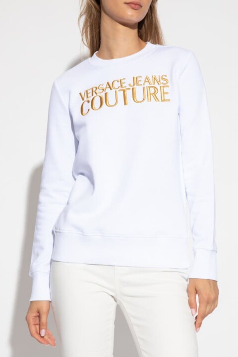 Kadın Felpe Serigrafiche Nakışlı Logo Sweatshirt - Beyaz/Gold - Versace