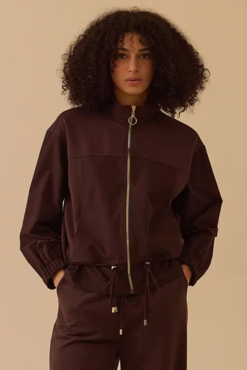 Kadın Fermuarlı Bel Ayarlamalı Ceket - Kahverengi 