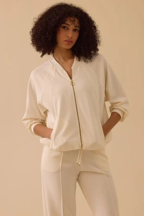 Kadın Fermuarlı Cepli Balon Ceket - Ekru - Seçil