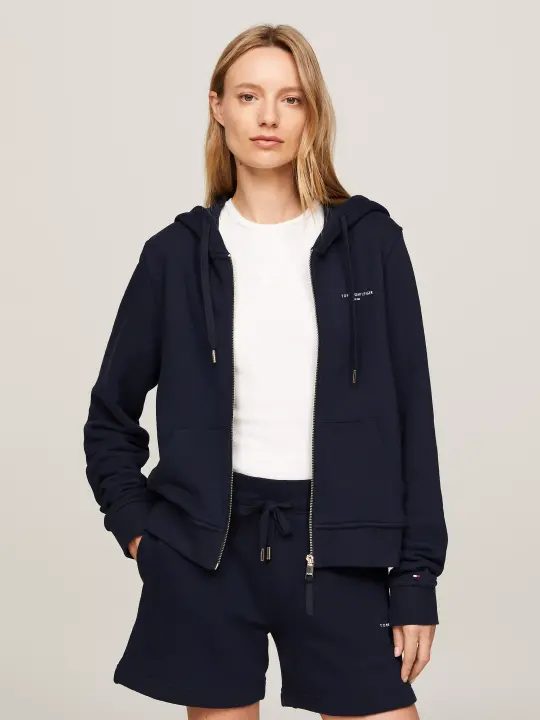 Kadın Fermuarlı Kapüşonlu Sweatshirt-Lacivert 