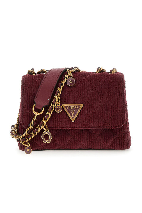 Kadın Fitilli Kadife Omuz Çantası - Bordo 