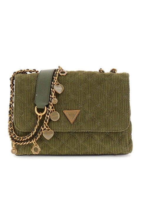 Kadın Fitilli Kadife Omuz Çantası - Haki 