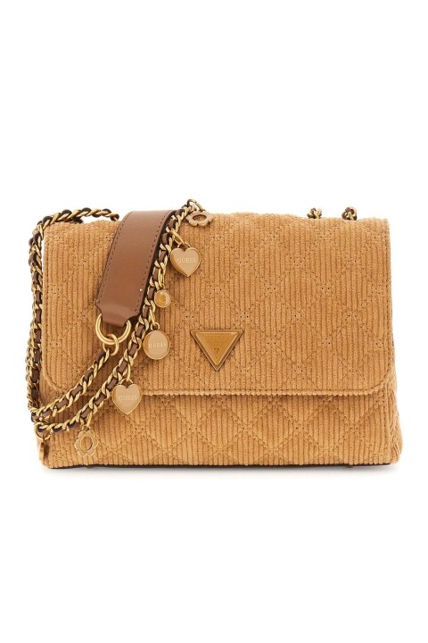 Kadın Fitilli Kadife Omuz Çantası - Kahverengi 