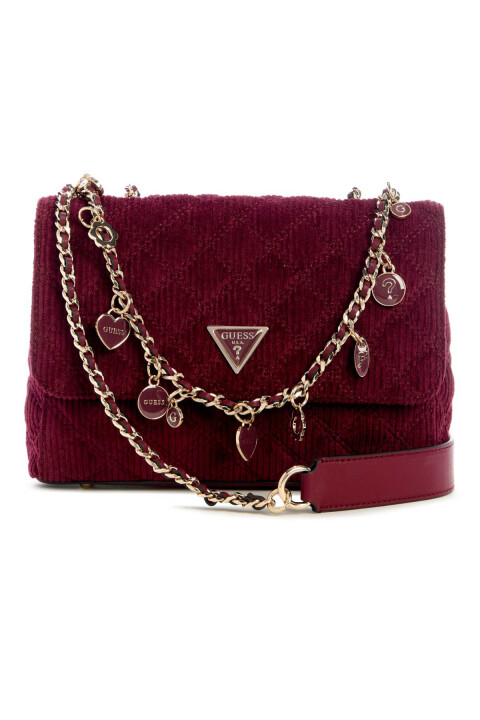 Kadın Fitilli Kadife Omuz Çantası - Kırmızı 