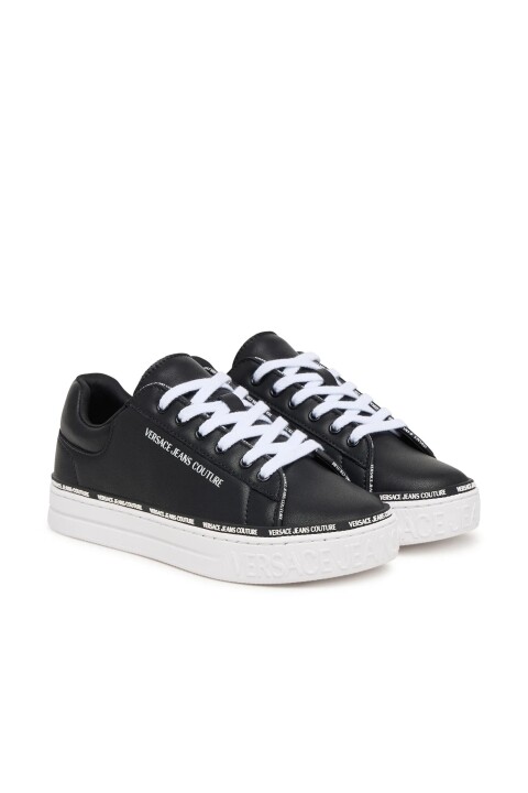 Kadın Fondo Court 88 Dis. 23 Yazı Logolu Şeritli Sneaker - Siyah - Versace