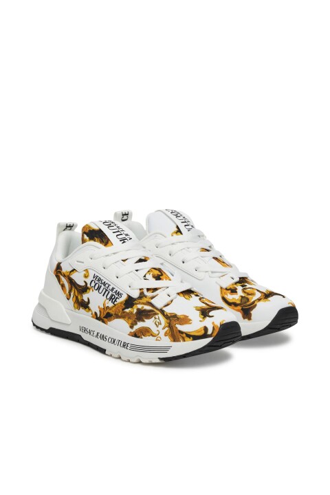 Kadın Fondo Dynamic Dis. SAA Barok Desenli Sneaker - Beyaz/Altın Sarısı - Versace