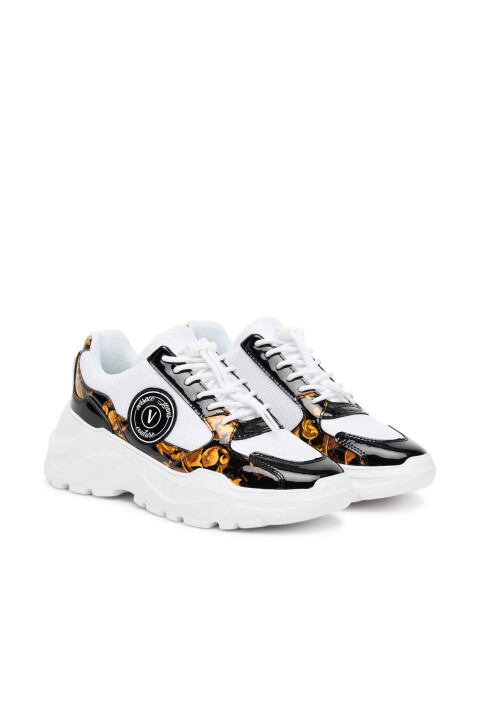 Kadın Fondo Speedtrack Dis. SC7 Fileli Desenli Rugan Detaylı Kalın Tabanlı Sneaker - Beyaz/Çok Renkli 