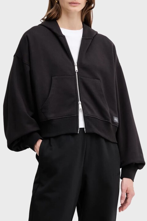 Kadın French Terry Fermuarlı Kapüşonlu Sweatshirt - Siyah - Calvin Klein