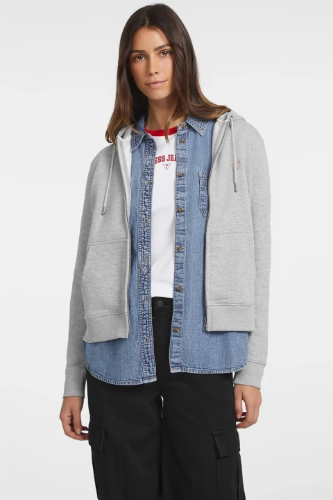 Kadın Gj Mini Yama Fermuarlı Sweatshirt - Gri 