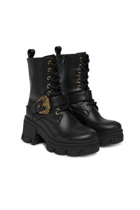 Kadın Gold Toka Detaylı Kalın Tabanlı Bağcıklı Bot - Siyah - Versace