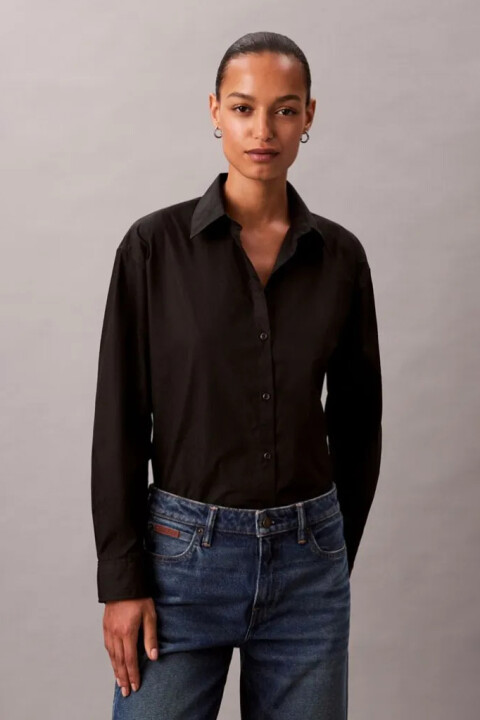 Kadın Gömlek Yaka Uzun Kollu Logo Desenli Gömlek - Siyah - Calvin Klein