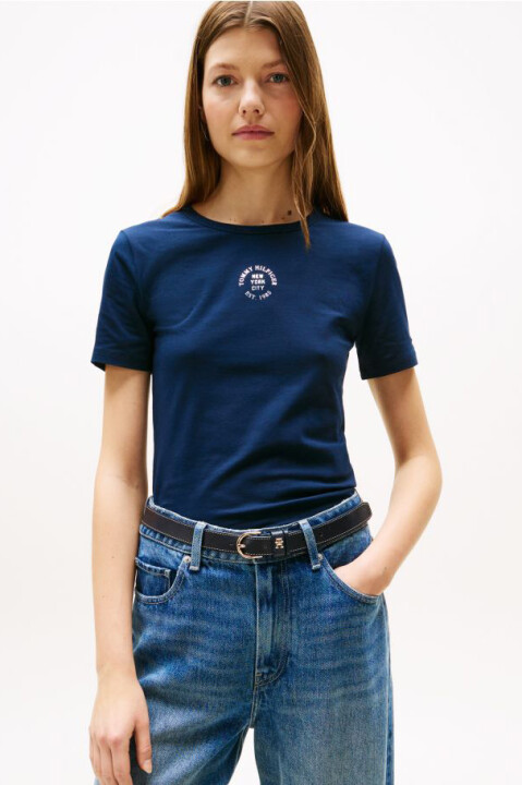 Kadın Grafik Baskılı Bisiklet Yaka T-Shirt - Lacivert - Tommy Hilfiger